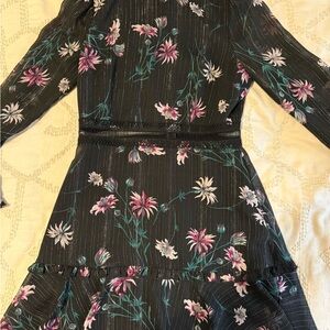 Donna Morgan Floral Long Sleeve Dress with sheer mesh in middle